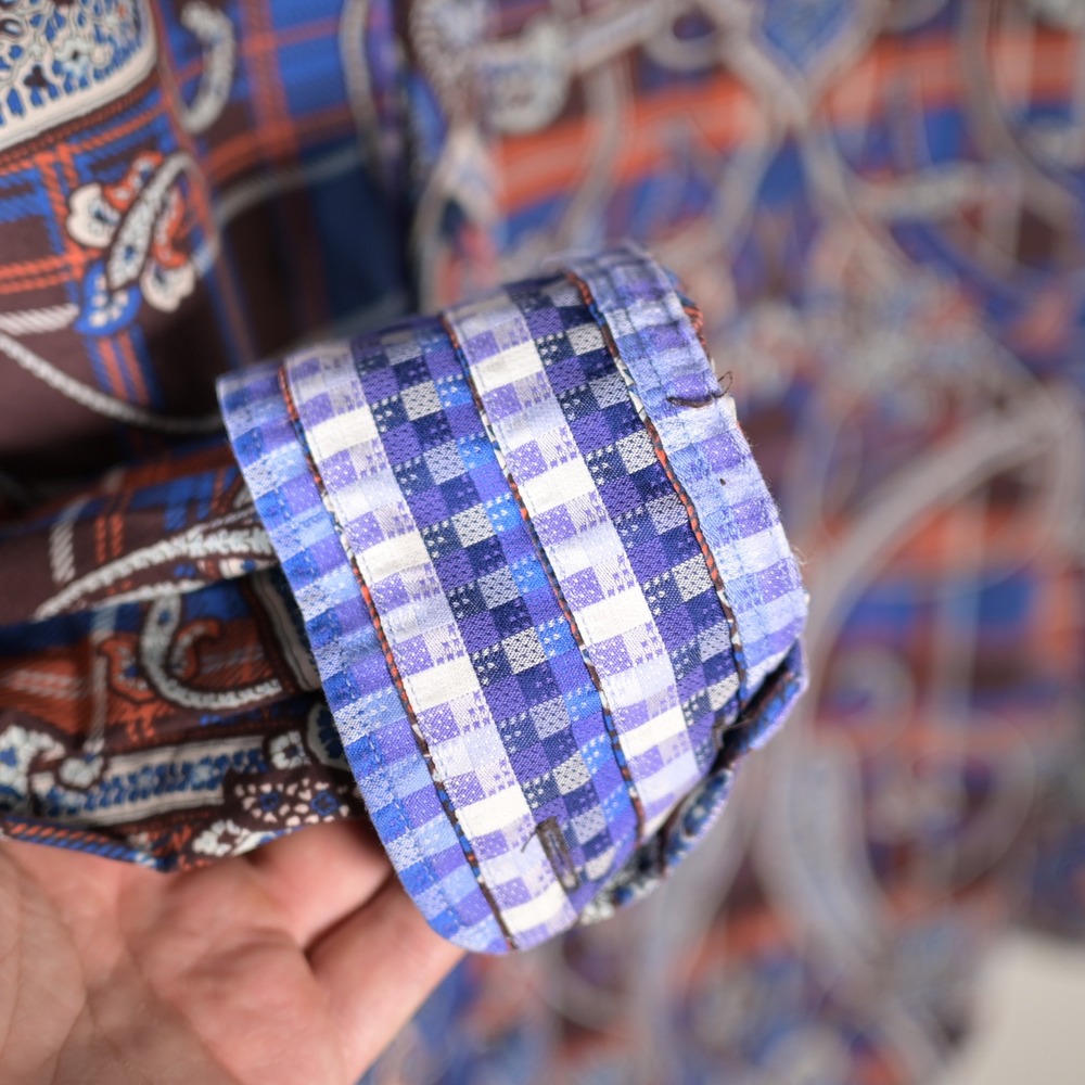 Robert Graham Mens Paisley Plaid Button Down Shirt Blue Orange Classic Fit L - Picture 6 of 13